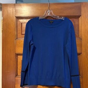 Talbots Navy Blue Crewneck Sweater with Black Pleated Cuffs